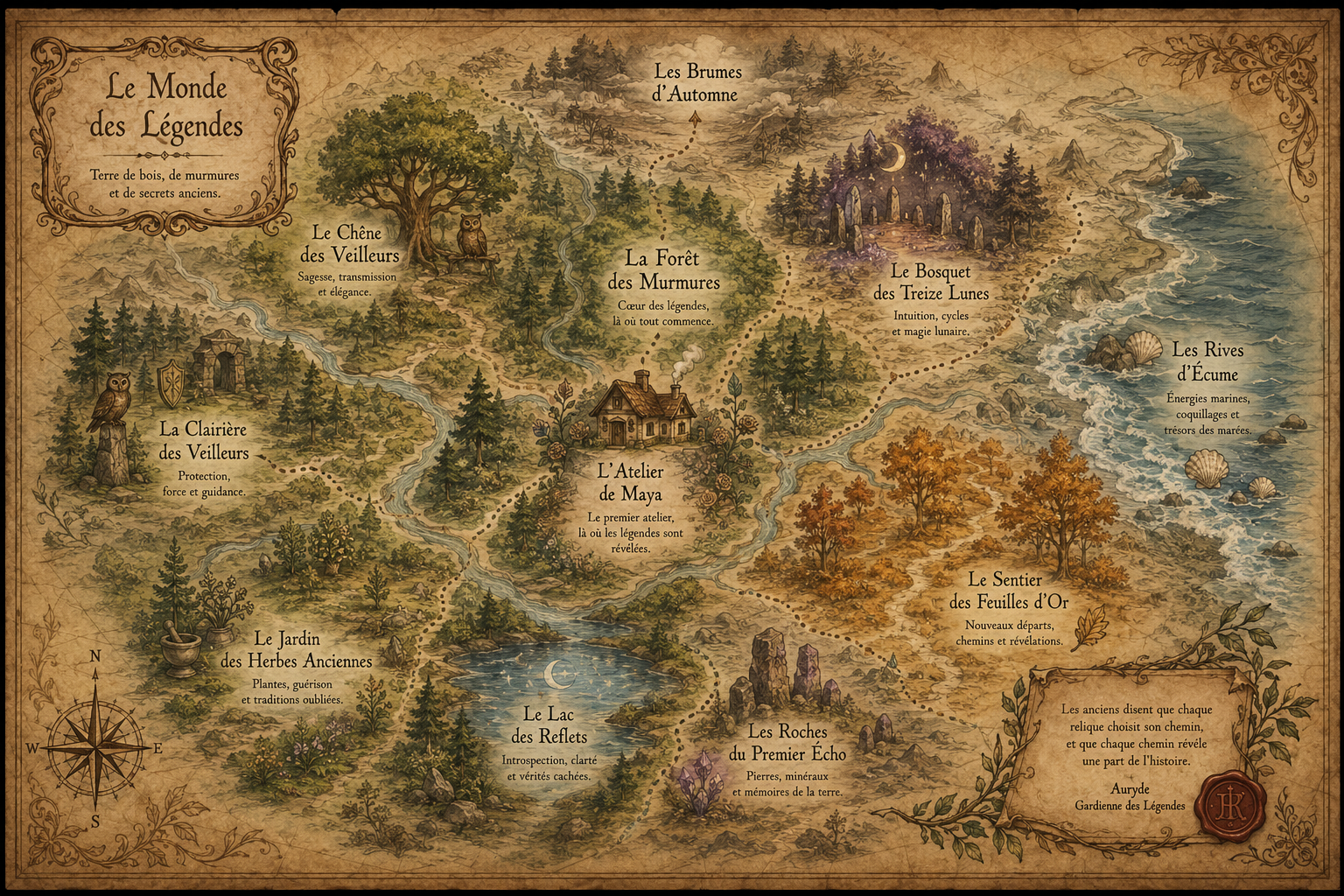 Carte ancienne illustrée du Monde des Légendes